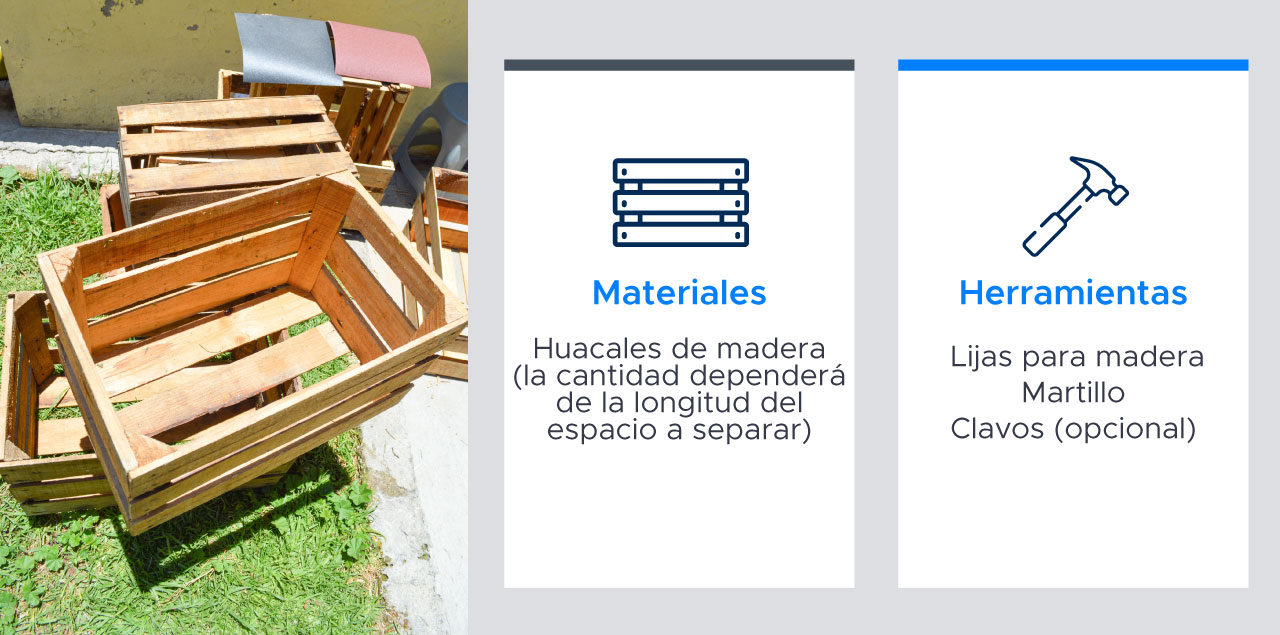 Materiales para hacer un mueble separador de espacios con huacales de madera
