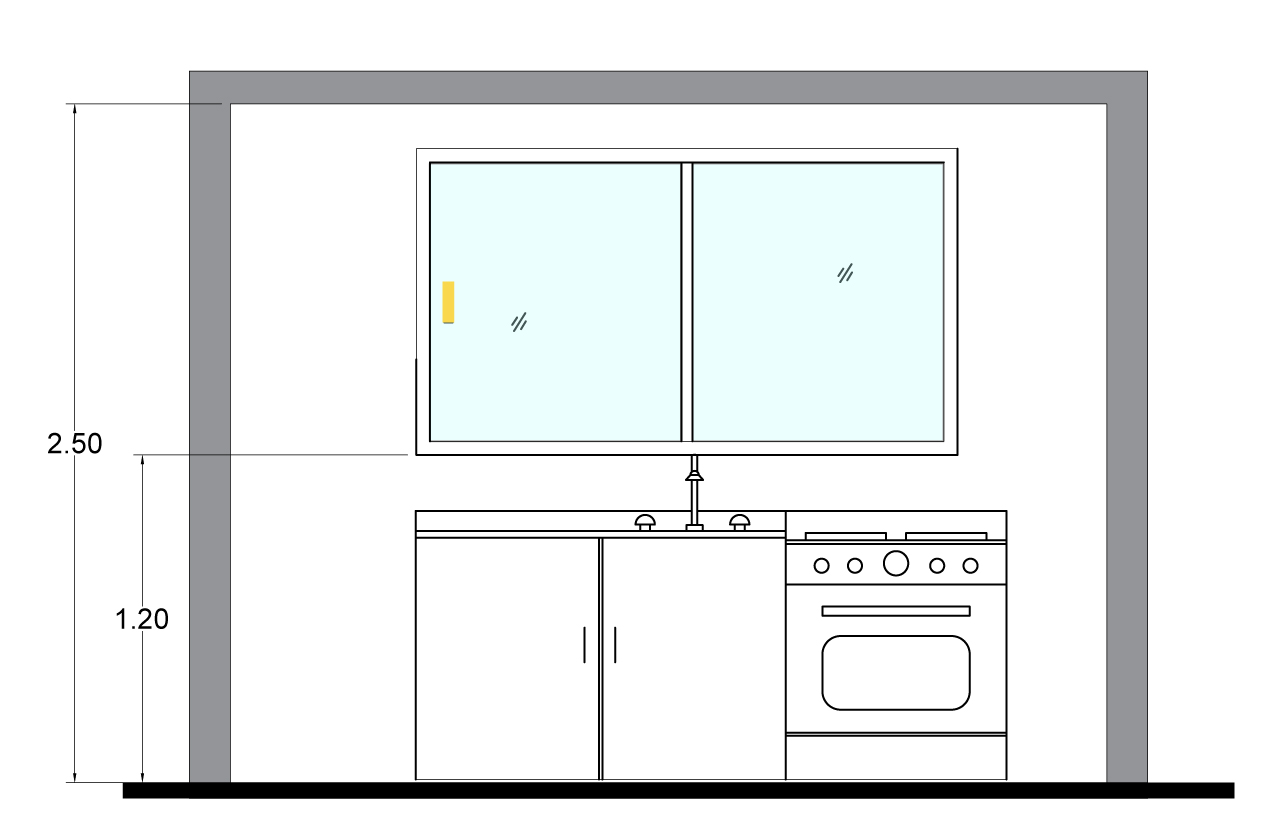 Ilustración donde se ejemplifica la aplicación de las medidas en una cocina